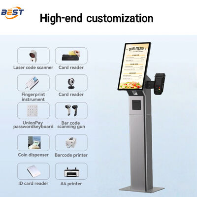 Android/Windows OS 및 바코드 스캐너 및 영수증 프린터를 갖춘 21.5인치 정전식 터치스크린 셀프서비스 주문 키오스크
