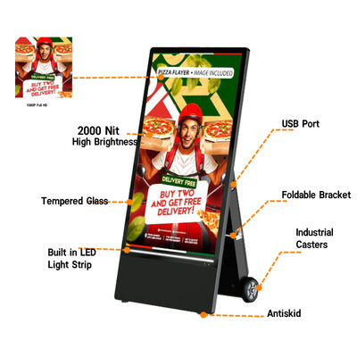 IP65 Waterproof Grade Portable Digital Signboard for Multi Languange Markets and Advertising