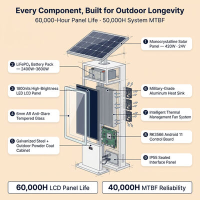 태양광 발전 LED 광고 디스플레이 | 1500-2000nit 햇빛 읽기 가능