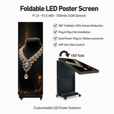 P1.86 휴대용 폴더블 LED 포스터 디스플레이 프리미엄 640x1920mm 알루미늄 합금 스탠디