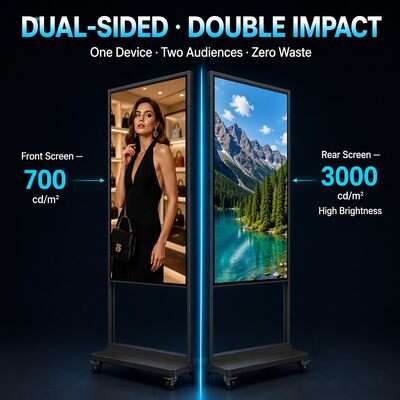 43-65 Inch Double Sided LCD Digital Signage 3000cd m2 Floor Stand Wire Hanging Side Bracket Mount Advertising Display