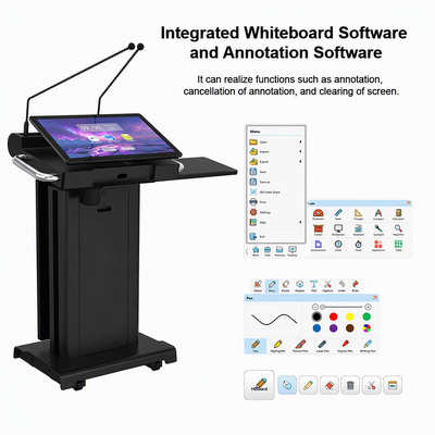 검은 디지털 성서대 730x500x1050mm HDMI USB XLR 인터페이스가 있는 전기 리프트 200mm 금속 연단