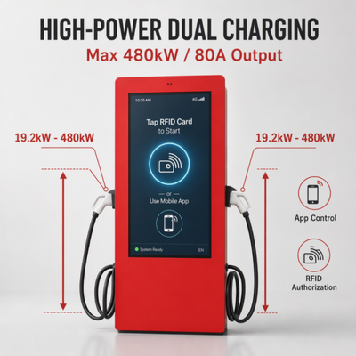 19.2kW AC 레벨 2 EV 충전기 SAE J1772 야외 LCD 광고 디스플레이 OCPP 1.6J 80A 미국 표준