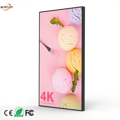 43 49 55 65 75 인치 벽에 장착 된 라이트 박스 화면 4K 안드로이드 광고 디스플레이 2000 니트